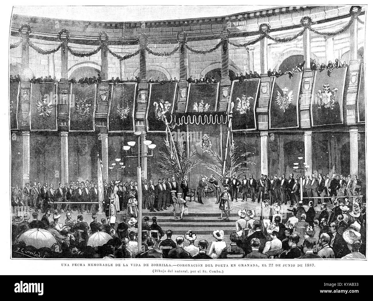 Una fecha denkwürdigen de la Vida de Zorrilla, coronación del Poeta en Granada, el 22 de Oct de 1889 Stockfoto