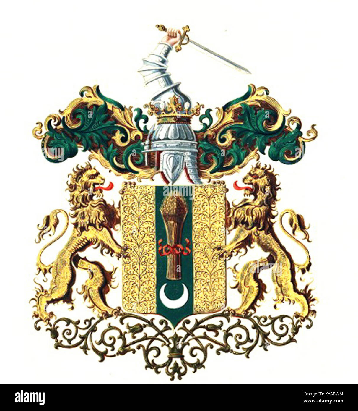 Das Wappen, das Jumatow zugeschrieben wird, deutet auf ein historisches Wappenzeichen hin, das wahrscheinlich von einer Familie oder Region verwendet wird und die Wappenpraxis des 17. Jahrhunderts und das genealogische Erbe widerspiegelt. Stockfoto
