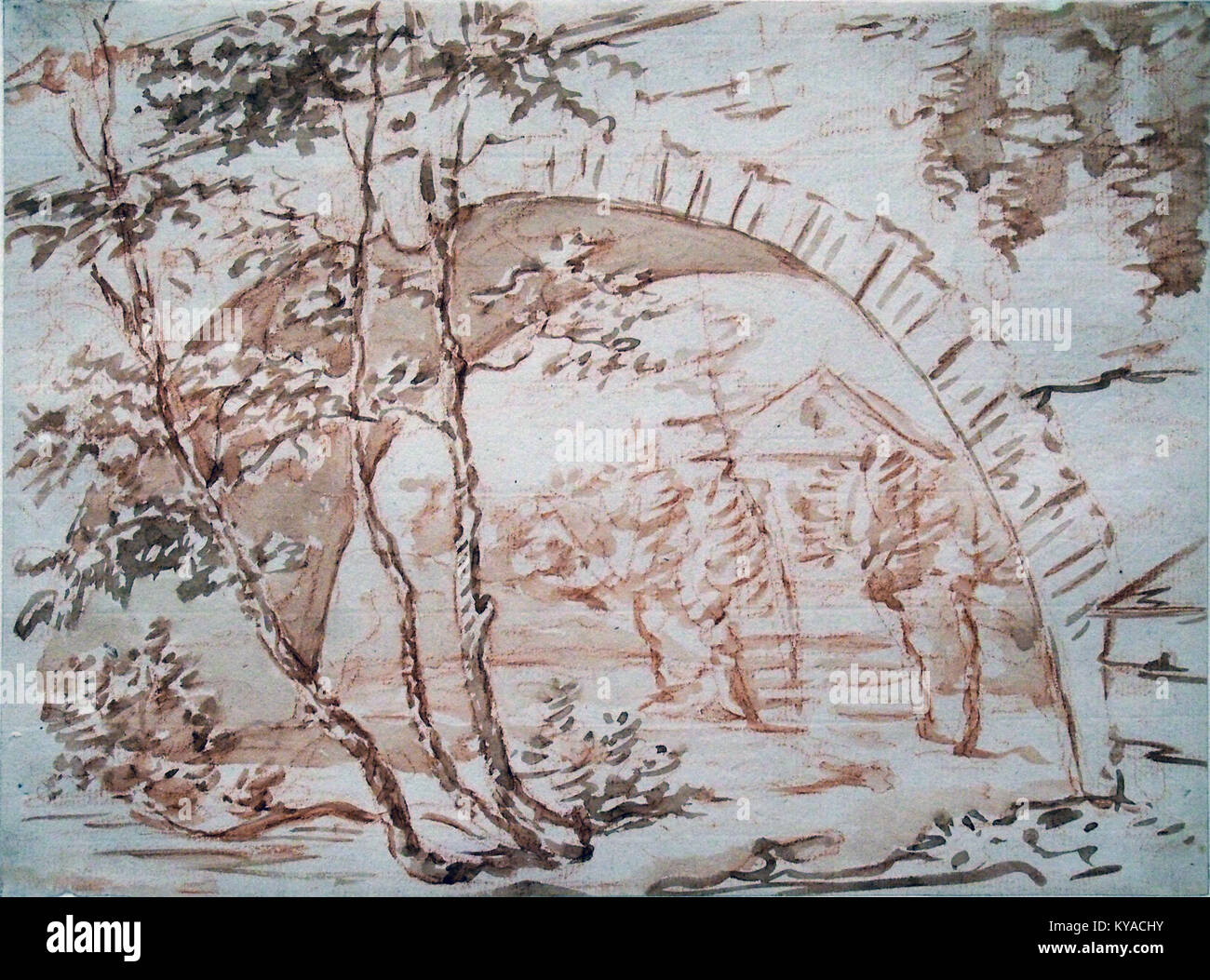 Zeichnung der Sternbrücke in Weimar von Johann Wolfgang von Goethe zur Darstellung der Architektur und kulturellen Bedeutung der Brücke. Stockfoto