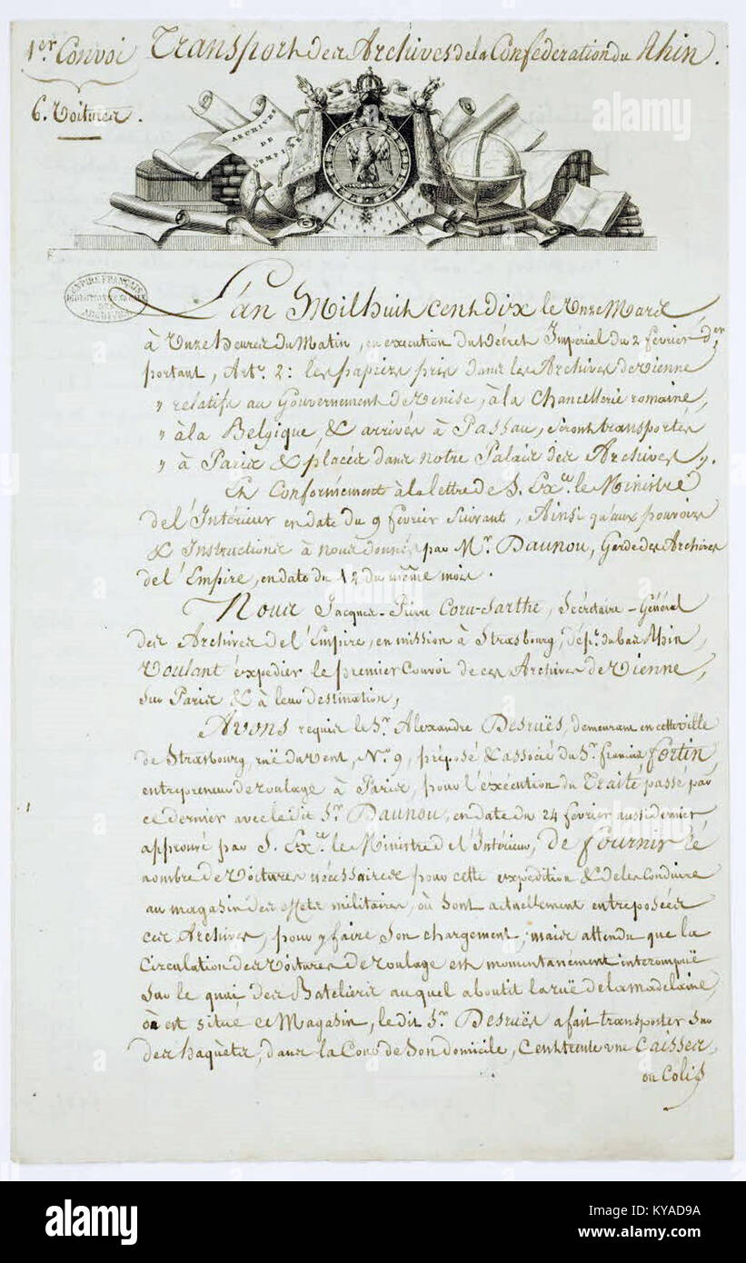 Protokoll mündliche de la Übersetzung des Archives de la Confédération du Rhin-Archives nationales-AB-Ve-8-2-1 Stockfoto