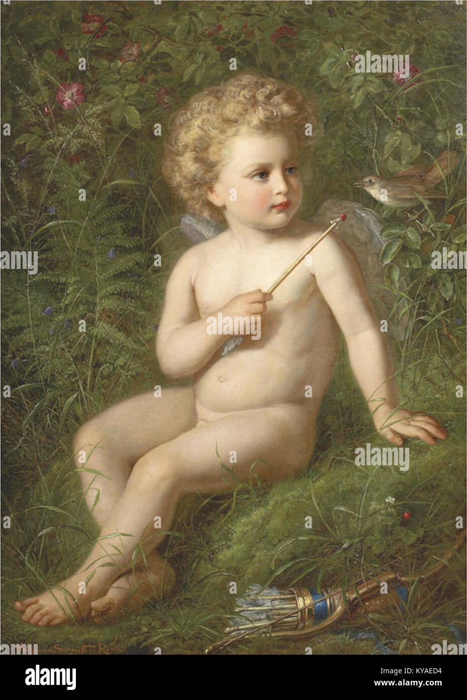 Nathanael Schmitt - putto, einen Vogel fütternd Stockfoto Nathanael Schmitt - putto, einen Vogel fütternd Stockfoto