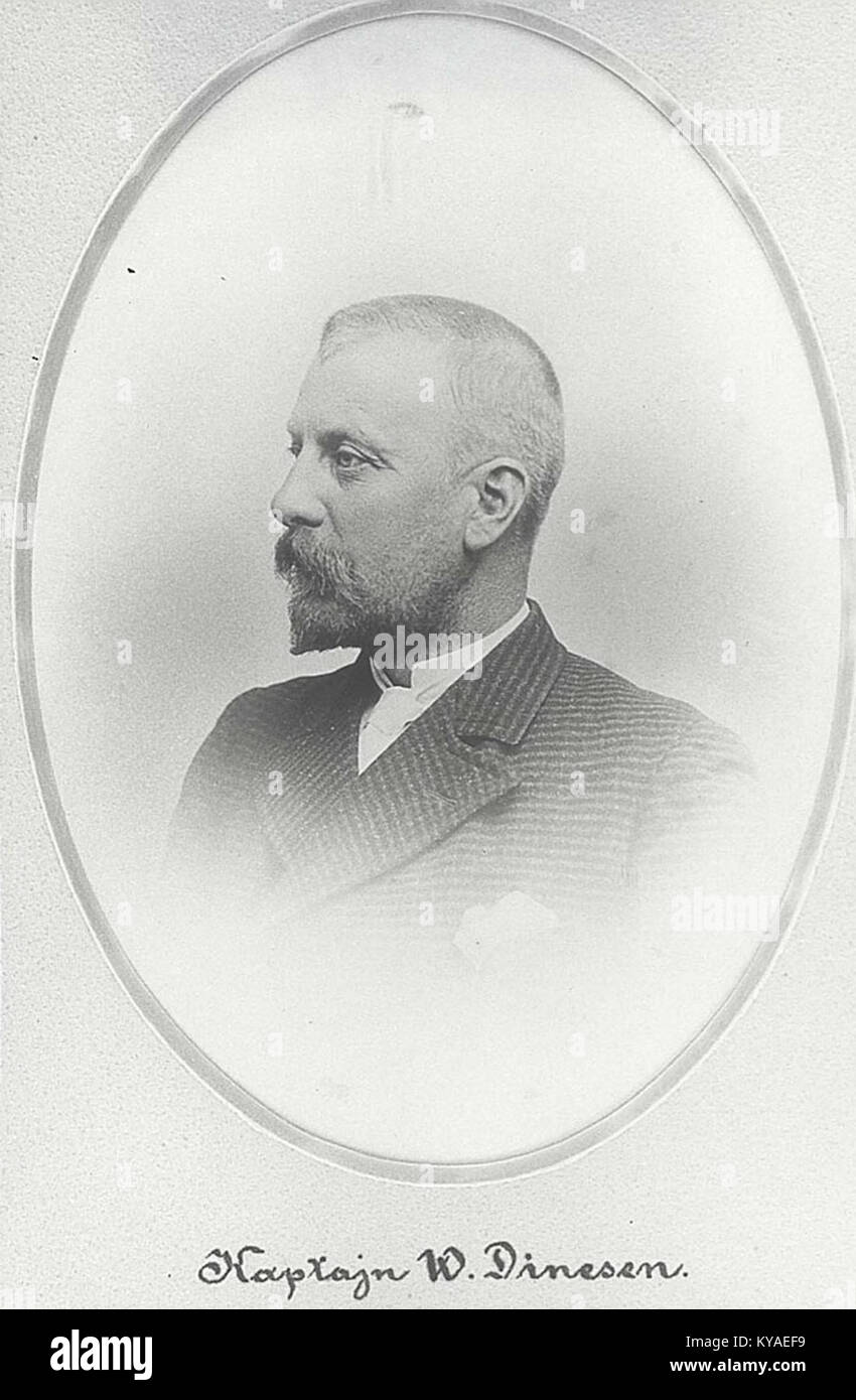 Aufzeichnungen über Wilhelm Dinesen, der von 1885 bis 1895 auf der Hørsholm Sogneråd diente, dokumentierte die Stadtverwaltung und die lokale Verwaltungsgeschichte in Dänemark. Stockfoto