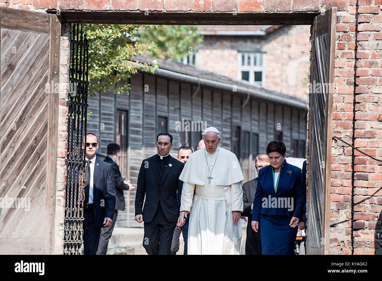 Premier Szydło ich papież Franciszek w Muzeum Auschwitz-Birkenau Stockfoto