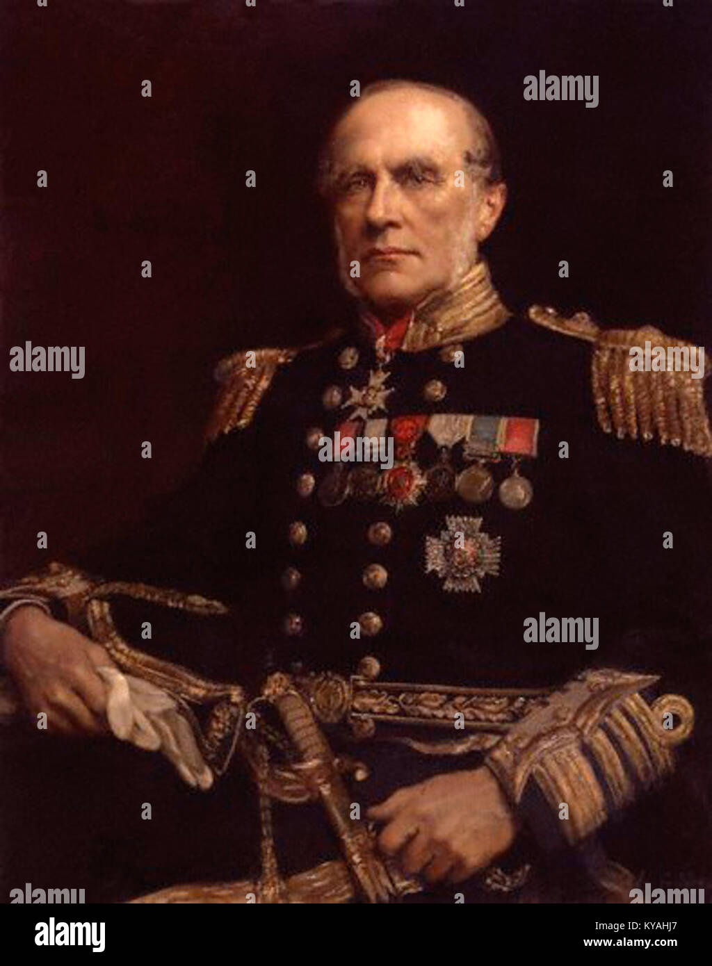 Dieses Porträt von John Collier zeigt Sir Edward Augustus Inglefield (1820–1894), einen britischen Marineoffizier, der seine Uniform und historische Bedeutung unterstreicht. Stockfoto