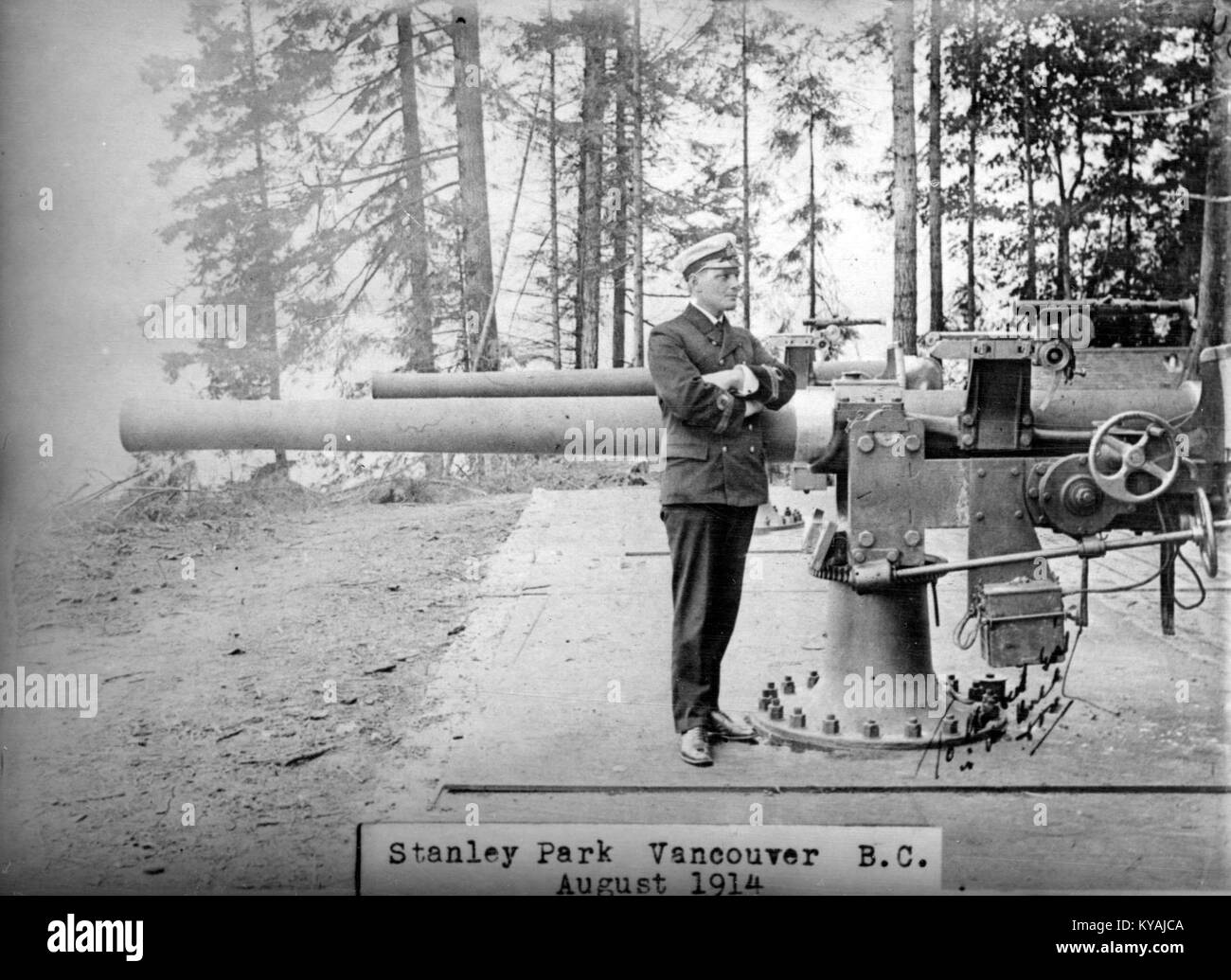 QF4-Gewehren im Stanley Park Aug 1914 Stockfoto