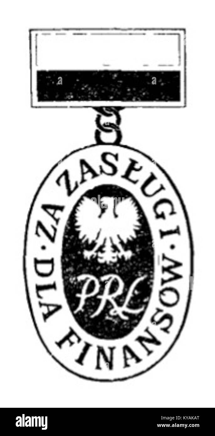 Mit dem Emblem „Verdienst für die Finanzen der Volksrepublik Polen“ werden Beiträge zur staatlichen Finanzverwaltung in Polen anerkannt. Stockfoto