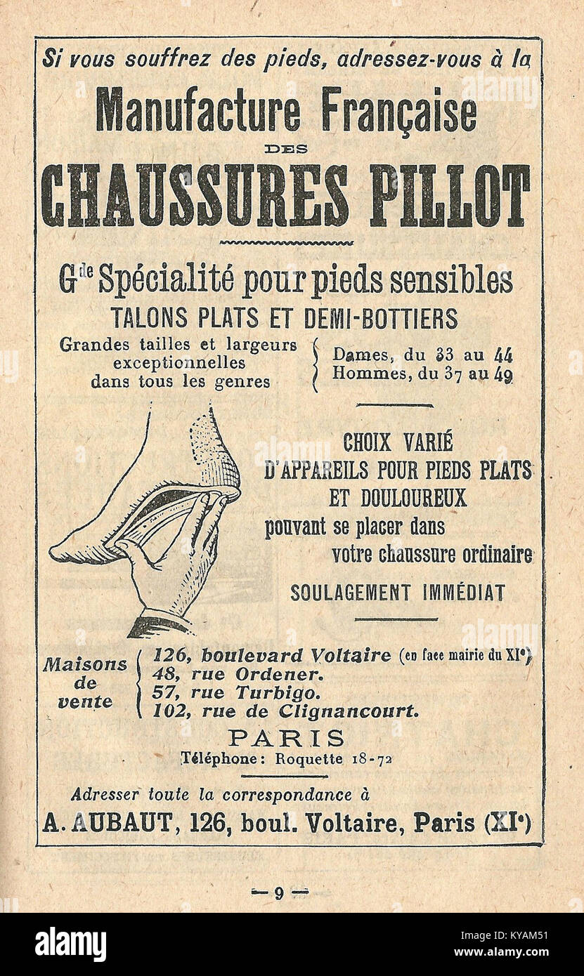 Réclame Chaussures Pillot-1921 Stockfoto
