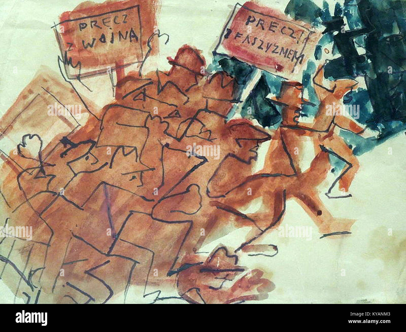 Ein Foto aus dem 20. Jahrhundert, das Stanisław Osostowicz zeigt, wie er an einer antifaschistischen Demonstration teilnimmt, die politischen Aktivismus und soziale Bewegungen in Polen reflektiert. Stockfoto