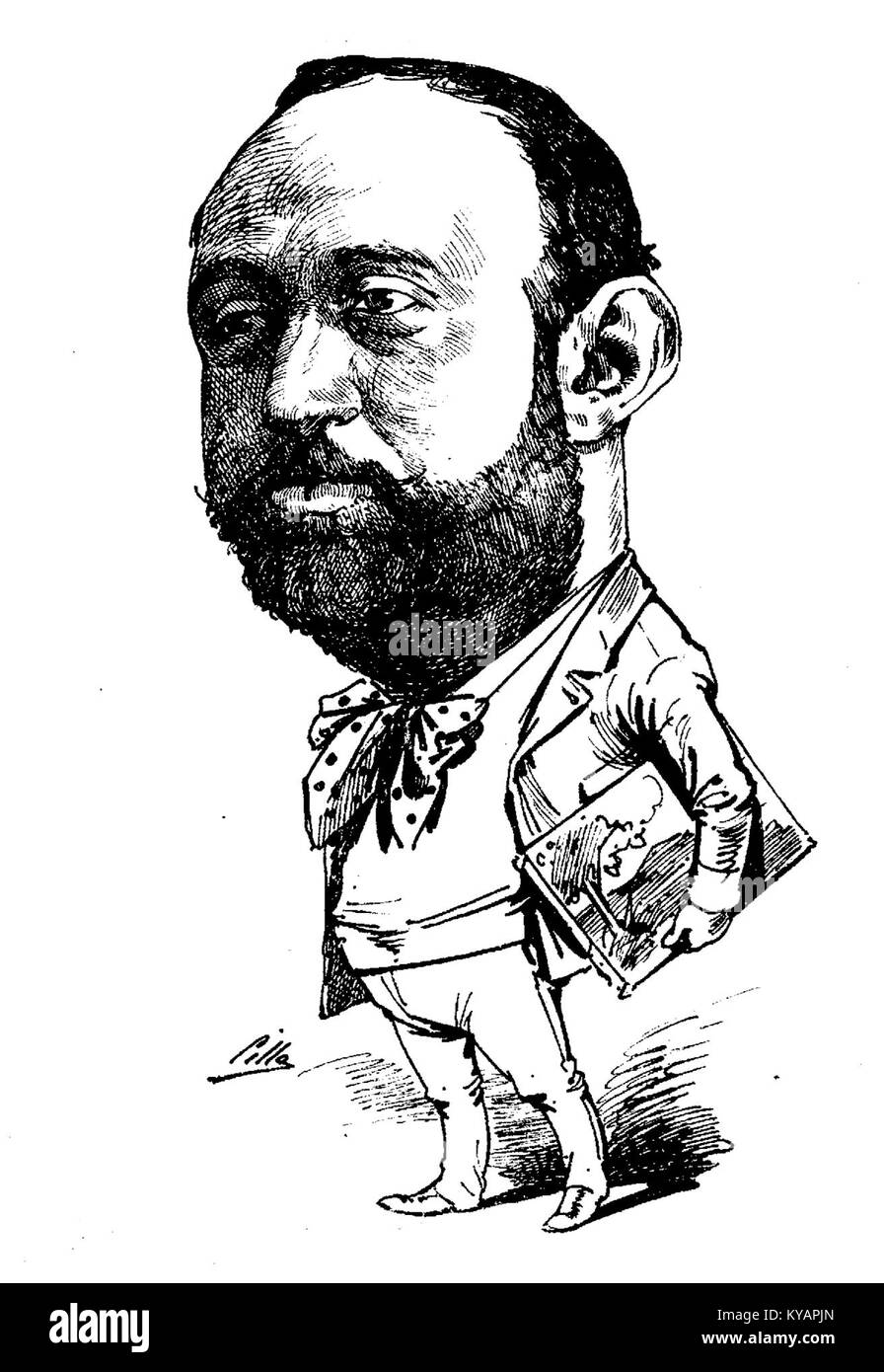 Dieses Bild von *Madrid Cómico* am 28. September 1884 zeigt Manuel Ramos Artal, eine spanische Figur, die kulturelle Aspekte und Humor des späten 19. Jahrhunderts durch die Linse von Satire und Komödie widerspiegelt. Stockfoto