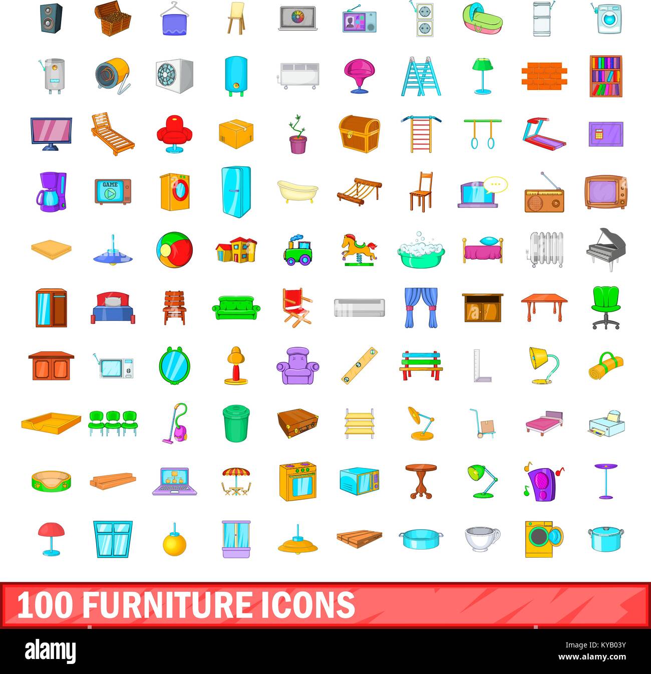 100 Mobel Symbole Im Comic Stil Fur Jedes Design Vector Abbildung Stock Vektorgrafik Alamy