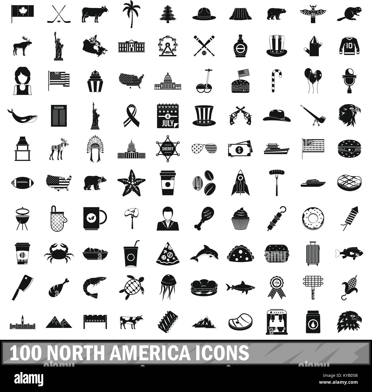 100 North America Symbole in einem einfachen Stil für alle Design vector Abbildung Stock Vektor