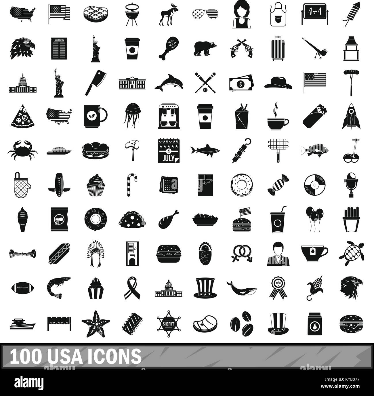 100 USA Symbole in einem einfachen Stil für alle Design vector Abbildung Stock Vektor