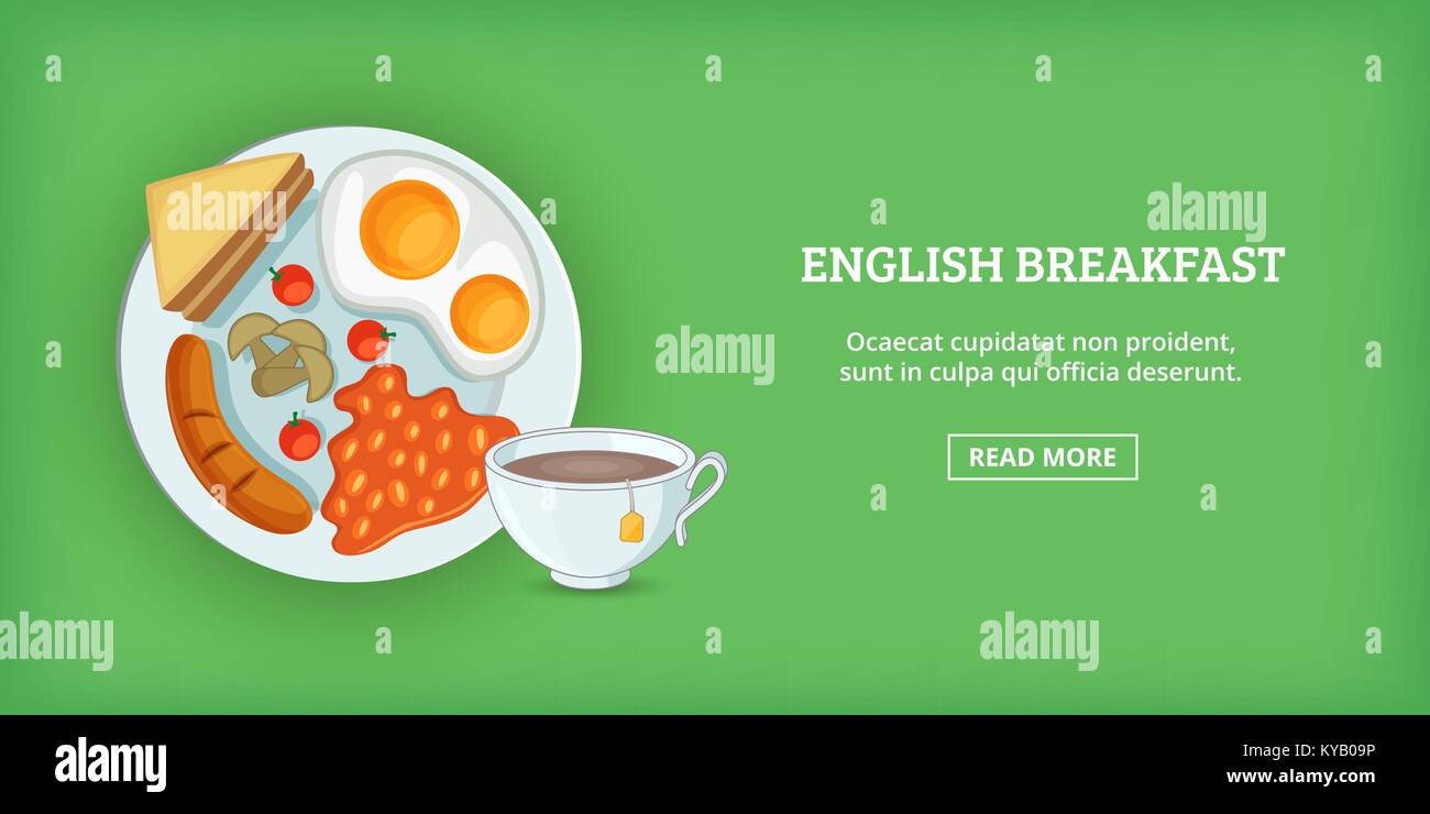Englisches Frühstück banner horizontale Konzept. Cartoon Abbildung: Englisches Frühstück banner horizontale Vektor für Web Stock Vektor