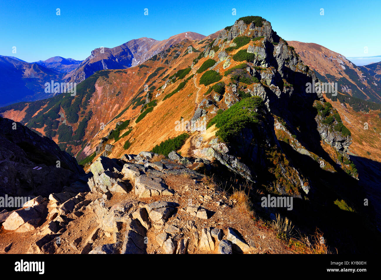 Polen, Tatra, Zakopane - goryczkowa Czuba und Wysokie Czerwone Wierchy Wrotka Gipfel, Gipfel und westlichen Tatara im Hintergrund Stockfoto