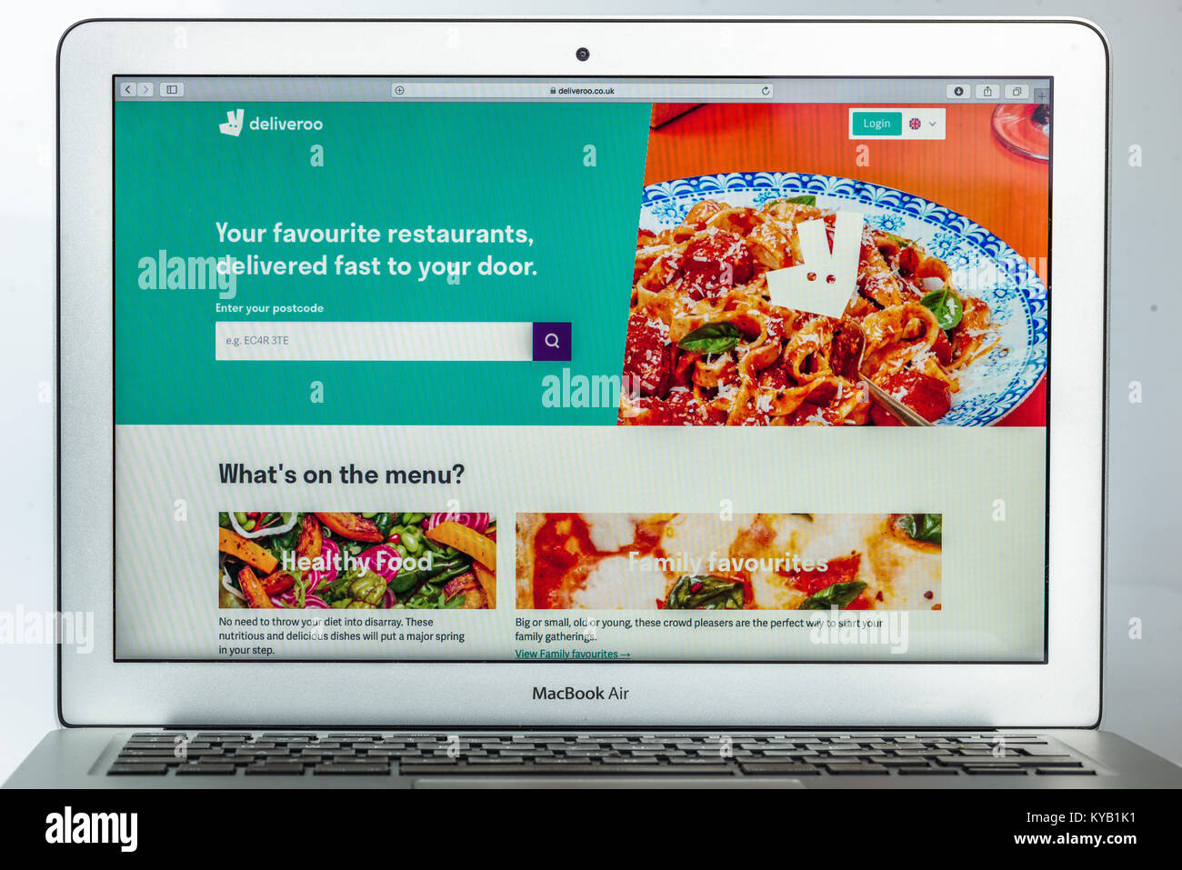 Die Homepage der offiziellen Website für Deliveroo - das Britische online Food Delivery Company. Stockfoto