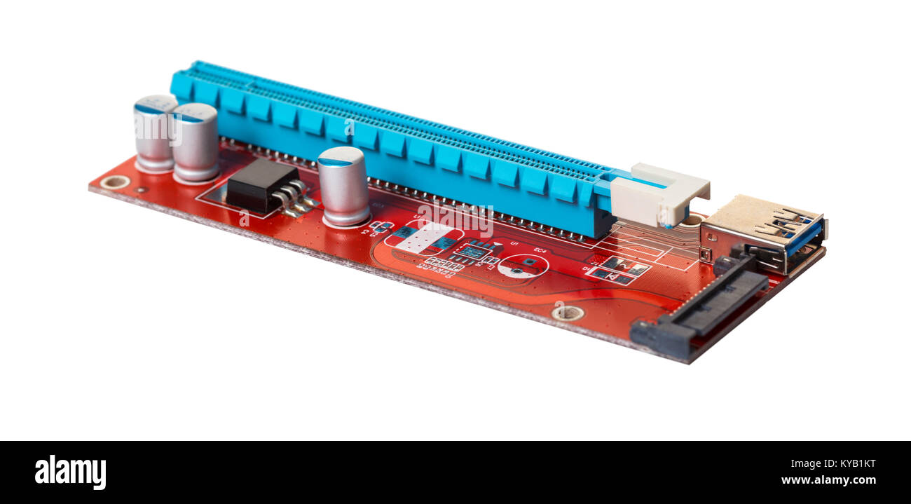 Elektronische microcircuit Close-up auf weißem Hintergrund isoliert Stockfoto