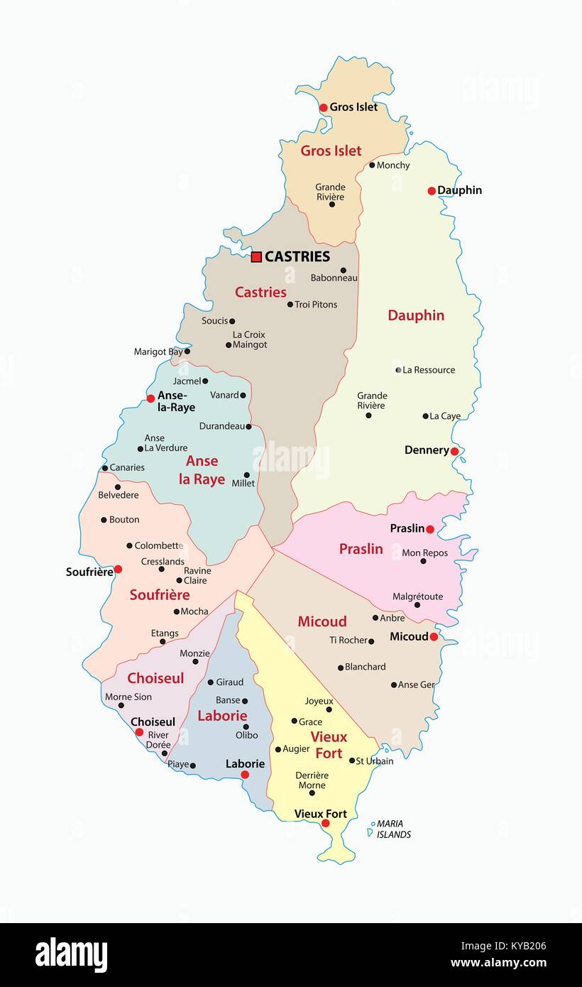 Saint Lucia administrative und politische Vektorkarte Stock Vektor