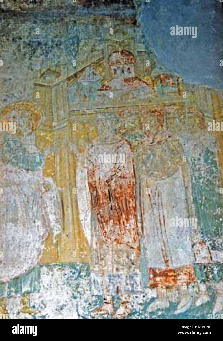 Matejče - der Zyklus der Apostelgeschichte - St. Peter Predigt in Jerusalem. Stockfoto