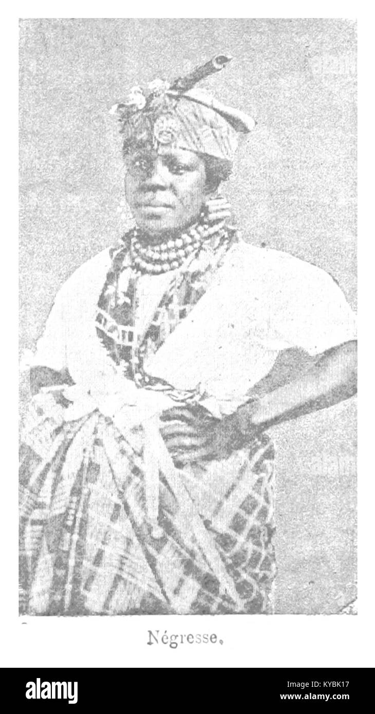 Négresse ist ein historischer Begriff, der sich auf eine Frau afrikanischer Abstammung bezieht und häufig in ethnographischen oder kulturellen Dokumentationen verwendet wird. Stockfoto