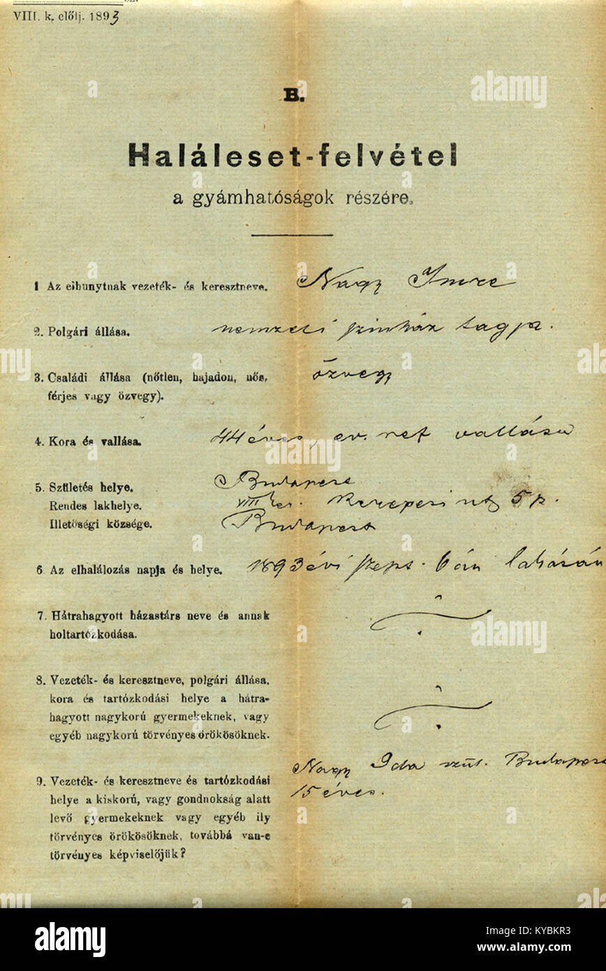 Ein Hinweis auf den Tod von Imre Nagy, dem ungarischen Premierminister, der 1958 nach der Ungarischen Revolution von 1956 hingerichtet wurde. Sein Tod war ein bedeutendes Ereignis in der politischen Geschichte Ungarns des 20. Jahrhunderts. Stockfoto