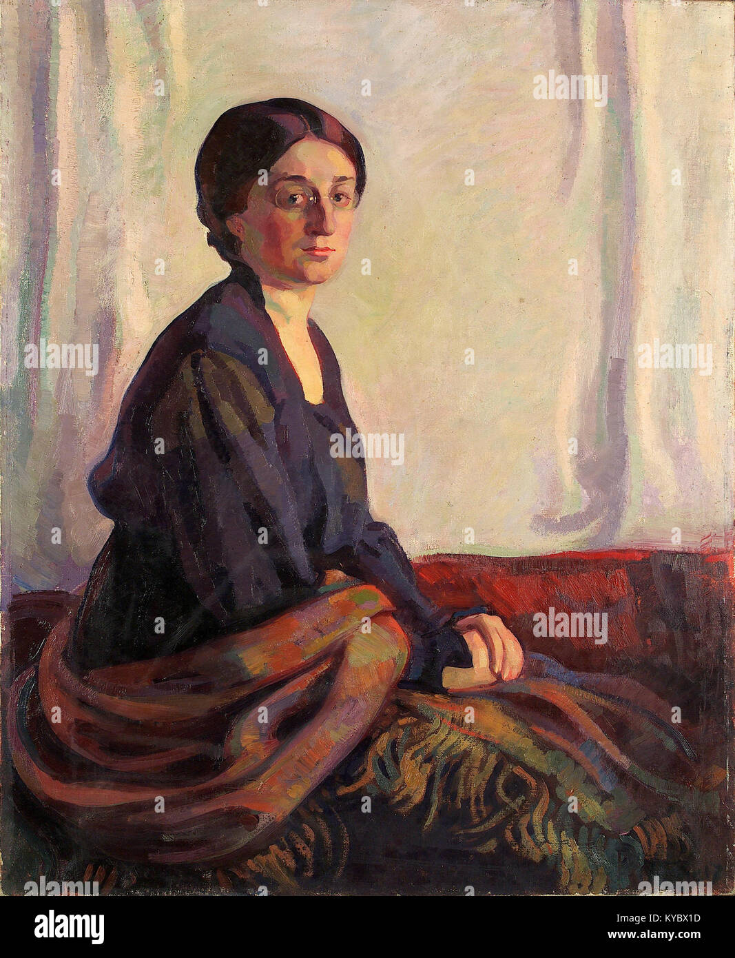 Das Gemälde von Nikolai Triik mit dem Titel Portrait of Ella Lüüs (1917) zeigt die Sittin Ella Lüüs in Öl auf Leinwand, 100,5 x 82 cm groß, im Tartu Art Museum. Wikimedia Commons+1 das Werk reflektiert Triiks modernistische und expressionistische Haltung innerhalb der estnischen Kunst des frühen 20. Jahrhunderts. Stockfoto
