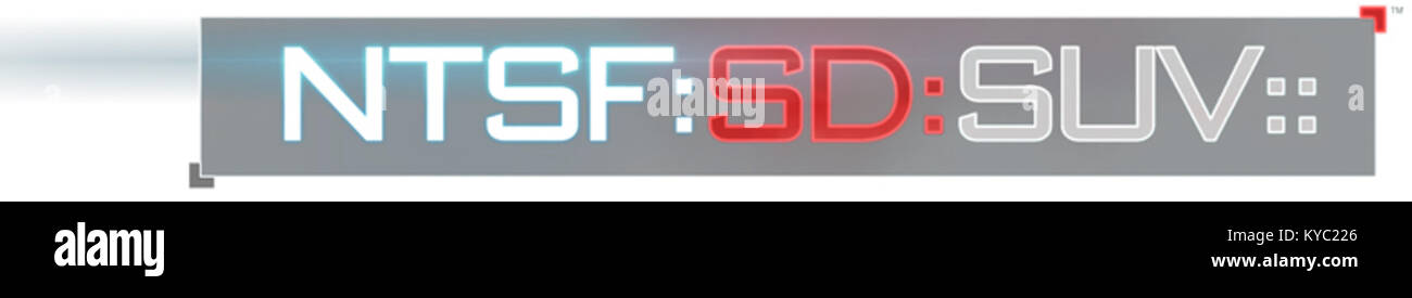 Das NTSF-SD-SUV-Logo, das in einer verkürzten Version dargestellt wird, stellt ein fiktives Fahrzeug oder ein Organisationsemblem dar. Stockfoto