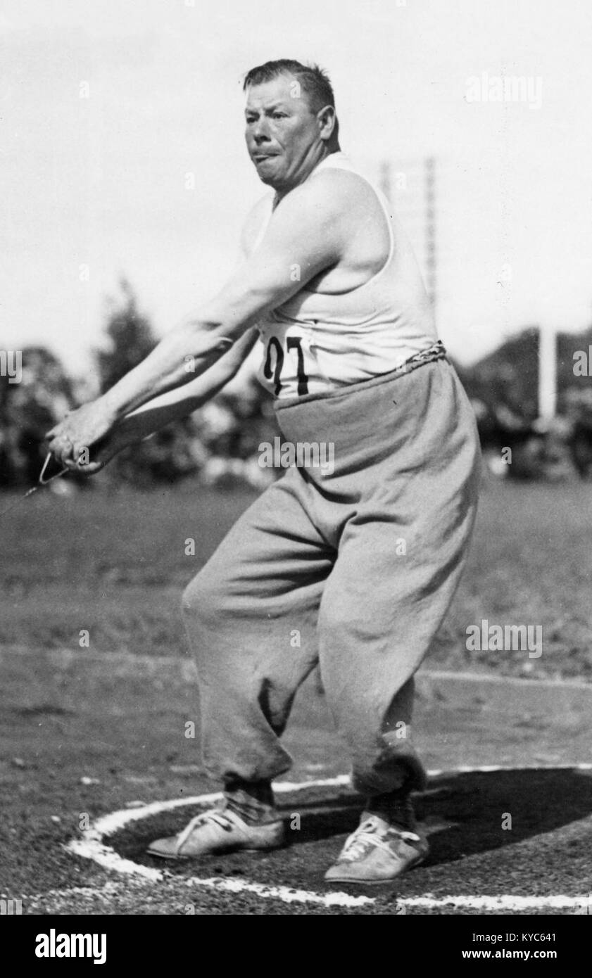 Ein Porträt von Ossian Skiöld, schwedischer Athlet und Hammerwerfer, der Schweden Anfang des 20. Jahrhunderts vertrat und an internationalen Leichtathletikveranstaltungen teilnahm. Stockfoto