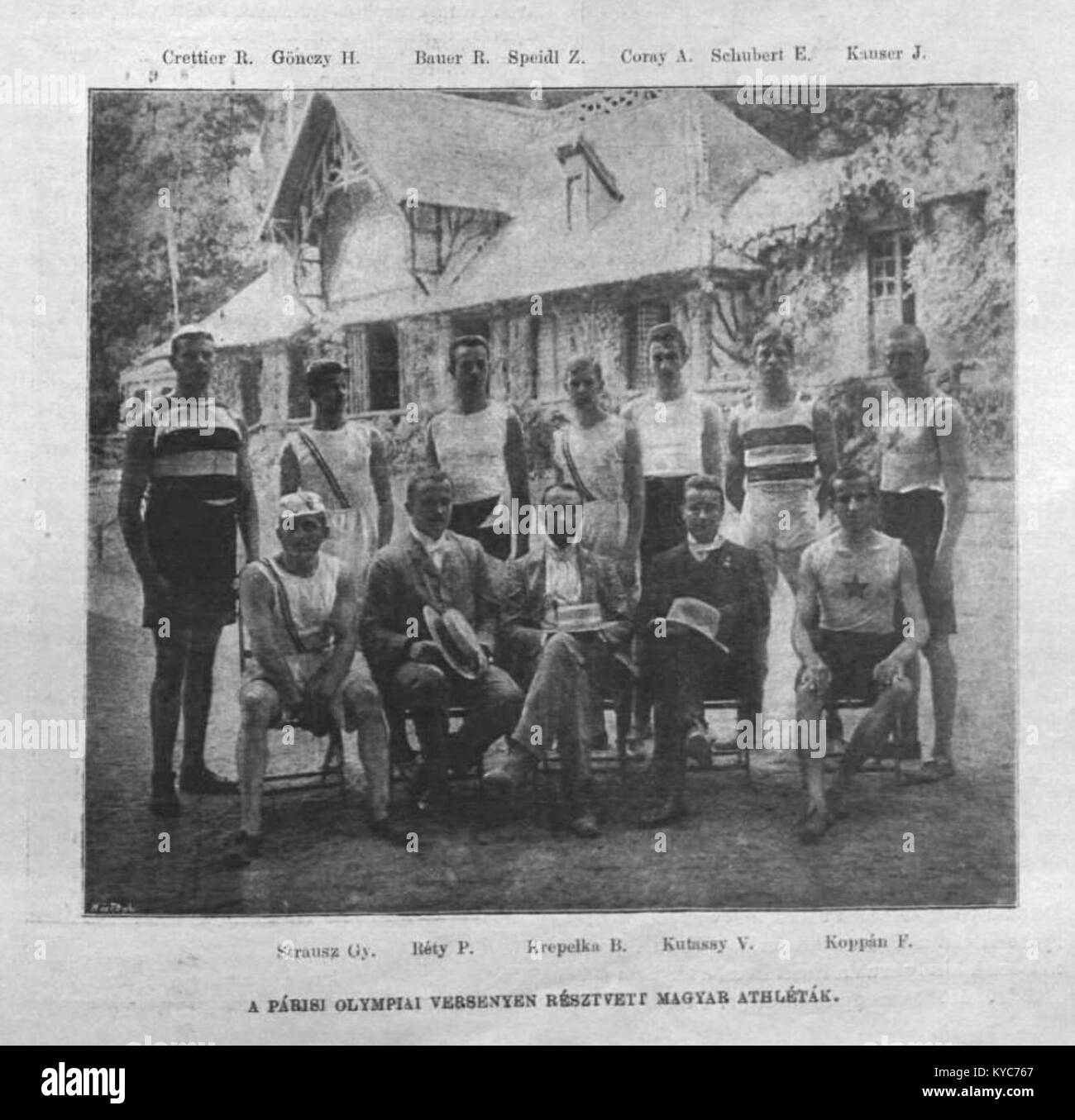 Eine historische Referenz oder Fotografie, die sich auf die Leichtathletik bei den Olympischen Spielen 1900 in Paris bezieht und die Olympischen Sportarten des frühen 20. Jahrhunderts und internationale Wettkämpfe zeigt. Stockfoto