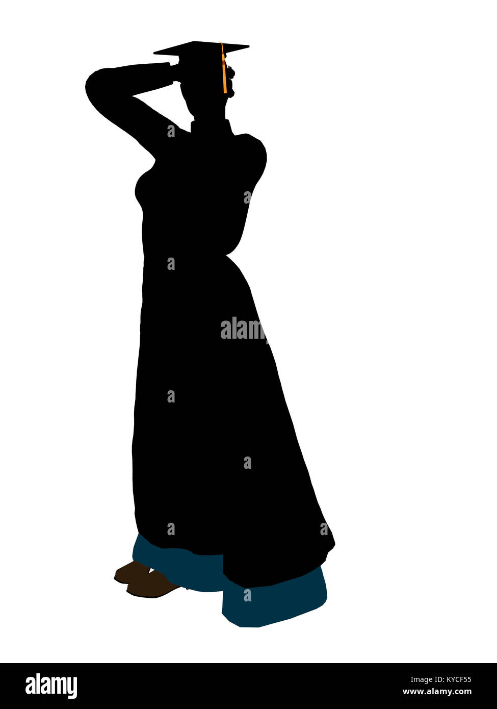 African American graduate Silhouette auf weißem Hintergrund Stockfoto