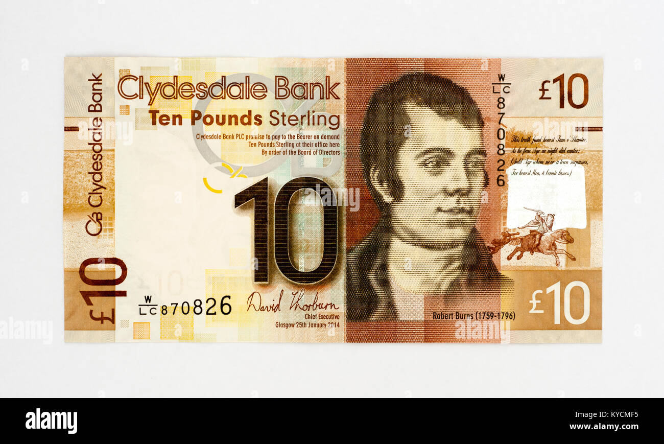 Clydesdale Bank 10 Pfund Bank Note Stockfoto