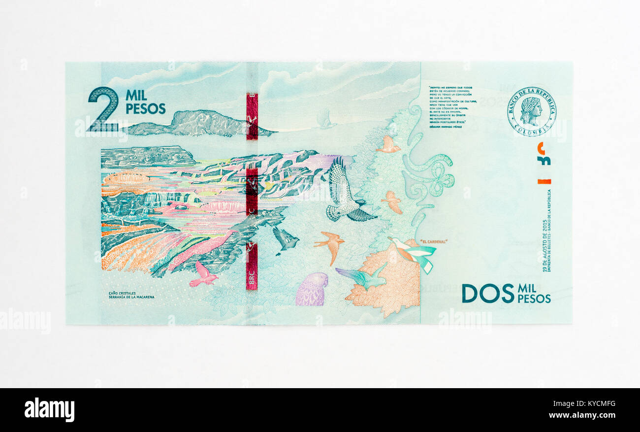 Kolumbien 2000 Peso Bank Note Stockfoto