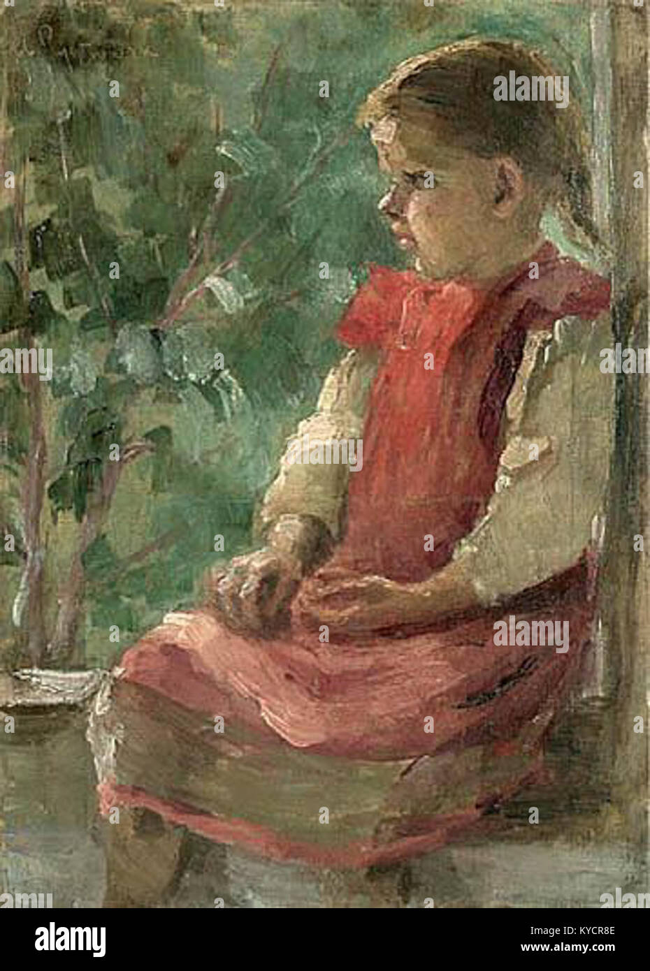 Ein Kunstwerk mit dem Titel „Girl“ von Pająkówna, das ein weibliches Motiv darstellt und den Stil des Künstlers in der Darstellung menschlicher Ausdrucksformen und Formen widerspiegelt. Stockfoto