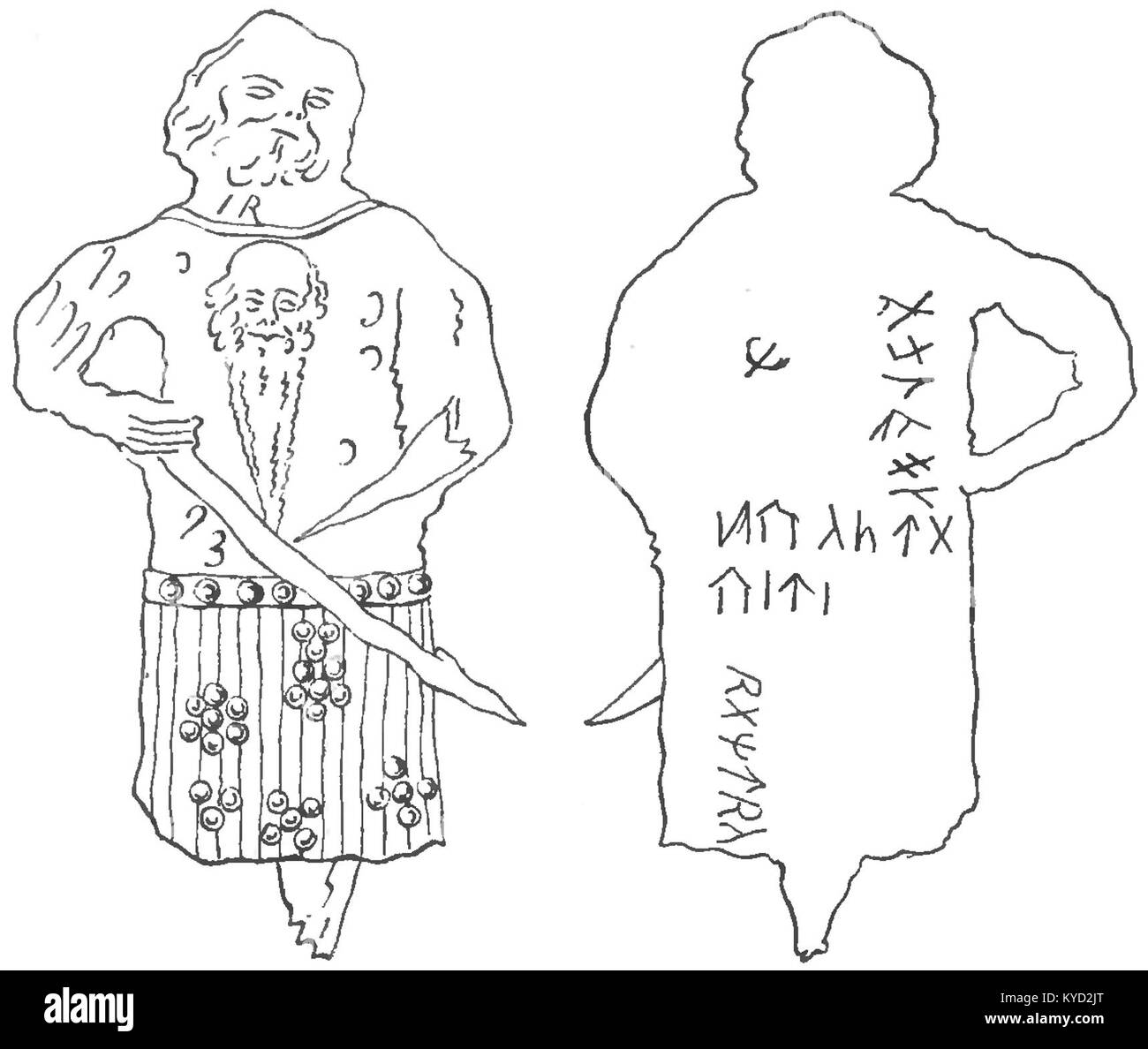 Illustration aus Piekosiński, die Kamienie mikorzyńskie zeigt, verwandt mit der slawischen Gottheit Świętowit, die das kulturelle Erbe und den religiösen Symbolismus hervorhebt. Stockfoto