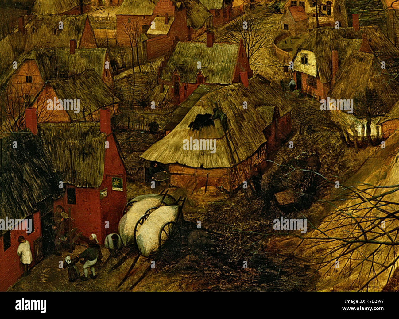 Pieter Bruegel der ältere stellt in seinem „düsteren Tag“ (1565) den frühen Frühling in der flämischen Landschaft dar und veranschaulicht das tägliche ländliche Leben und die natürliche Atmosphäre des jahreszeitlichen Übergangs. Stockfoto