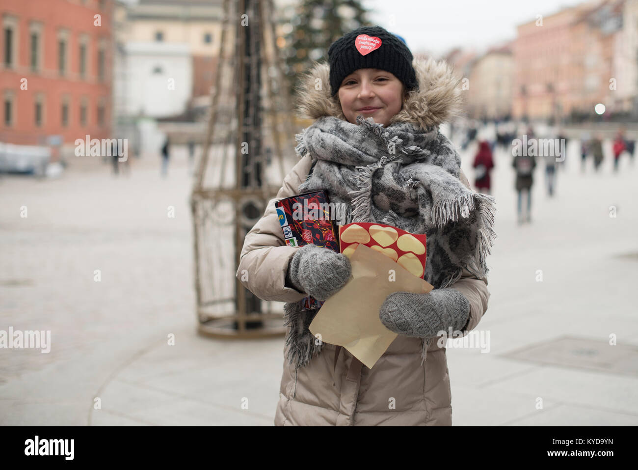 Warschau, Polen, 14. Januar 2018. 26. Letzten Großen Orchester der Weihnachten Nächstenliebe - WOSP. "Für den gleichen Zugang zu medizinischer Versorgung für alle Neugeborenen" in der 26. abschließende Teil 1694 Punkte, darunter 76 in der Welt in Ländern wie Großbritannien, Irland, Deutschland, Niederlande, Kanada, Frankreich, Norwegen, Belgien, Neuseeland, Australien, USA, Japan, der Republik Zypern, der Republik China, Spanien, Indonesien, Georgien, der Tschechischen Republik, Portugal. Stockfoto