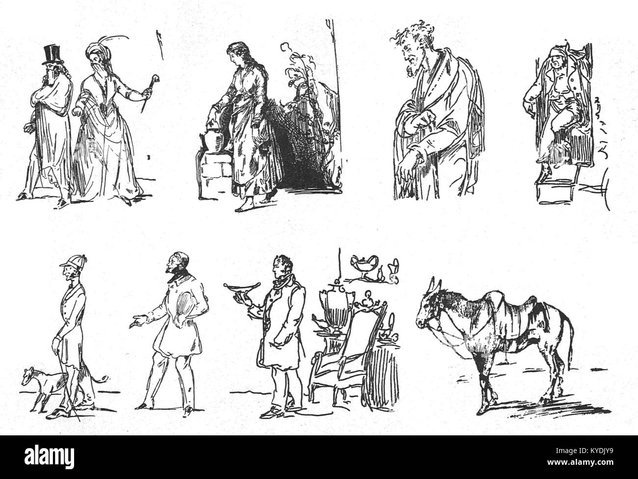 Seite 432 aus Dzieła Cyprjana Norwida (Pini) zeigt Federzeichnungen von Cyprian Norwid, die seinen künstlerischen Ausdruck und seine literarische Kreativität innerhalb der polnischen Romantik zeigen. Stockfoto