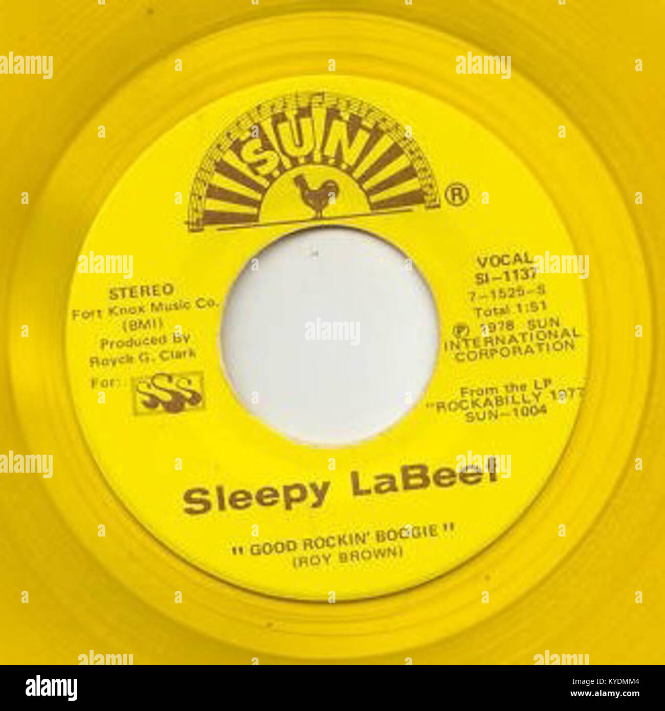 Sun 1137 - GoodRockin'Boogie ist ein Album, das unter dem Label Sun veröffentlicht wurde und Rock- und Boogie-Musik enthält. Der Track spiegelt den frühen Rock 'n' Roll-Sound wider, der für die Entwicklung des Genres in der Mitte des 20. Jahrhunderts charakteristisch ist. Stockfoto