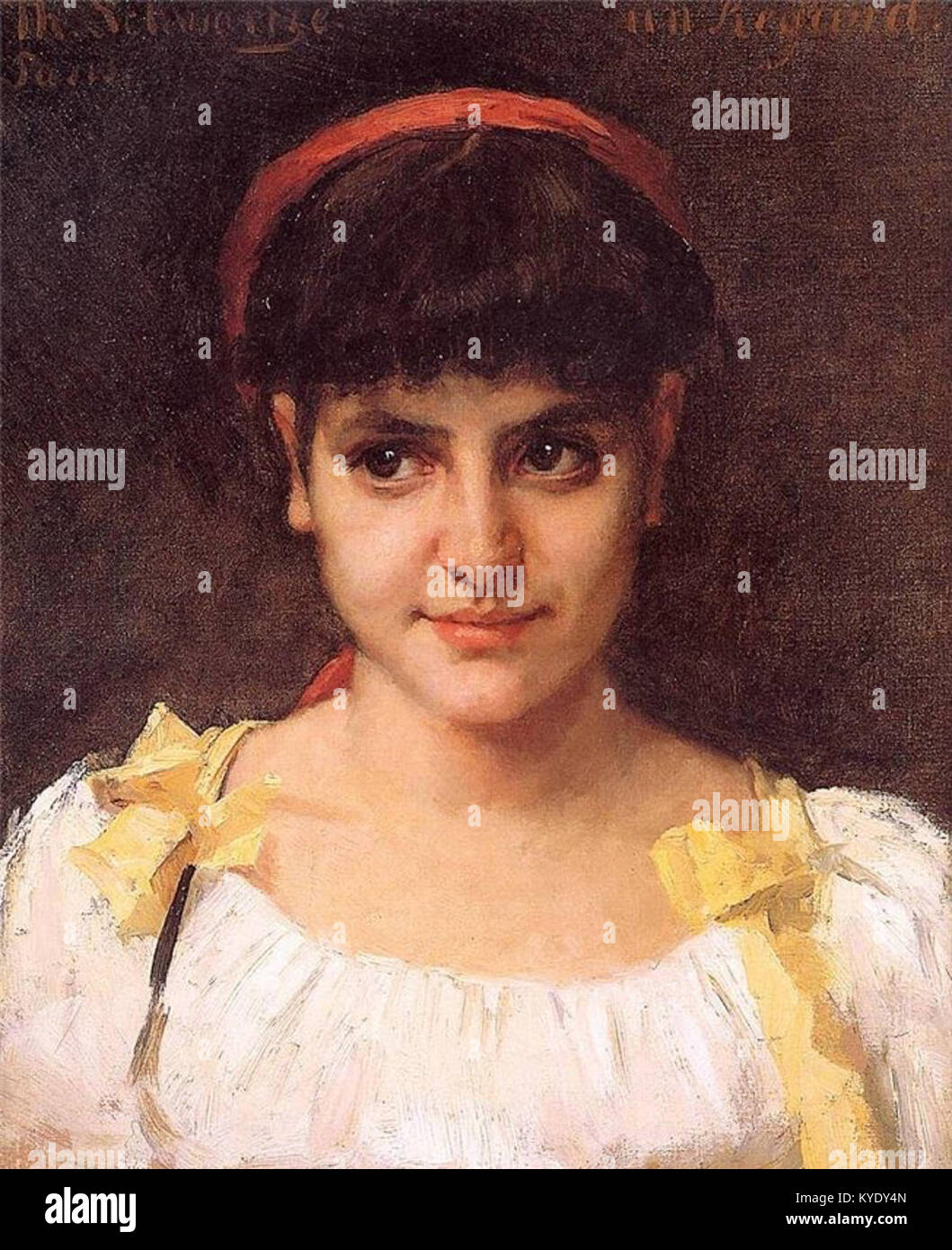 Dieses Kunstwerk „Thérèse Schwartze 021“ zeigt ein Porträt der niederländischen Realistin Thérèse Schwartze, das ihre Beherrschung von Licht, Textur und expressiven menschlichen Motiven in Porträts des 19. Jahrhunderts widerspiegelt. Stockfoto