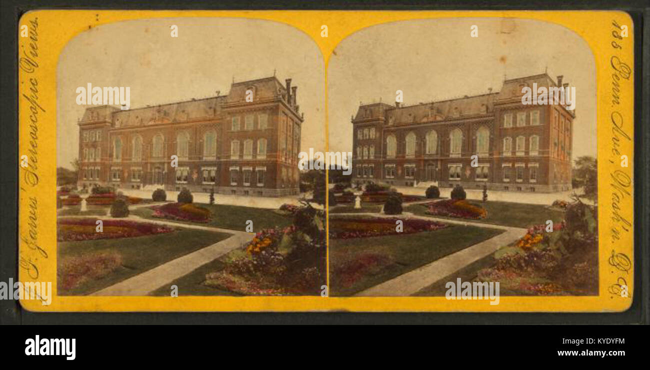 Ein stereoskopisches Bild des Gebäudes des US-Landwirtschaftsministeriums, das Architektur, Gelände und Verwaltungseinrichtungen für die Regierungsdokumentation des frühen 20. Jahrhunderts zeigt. Stockfoto