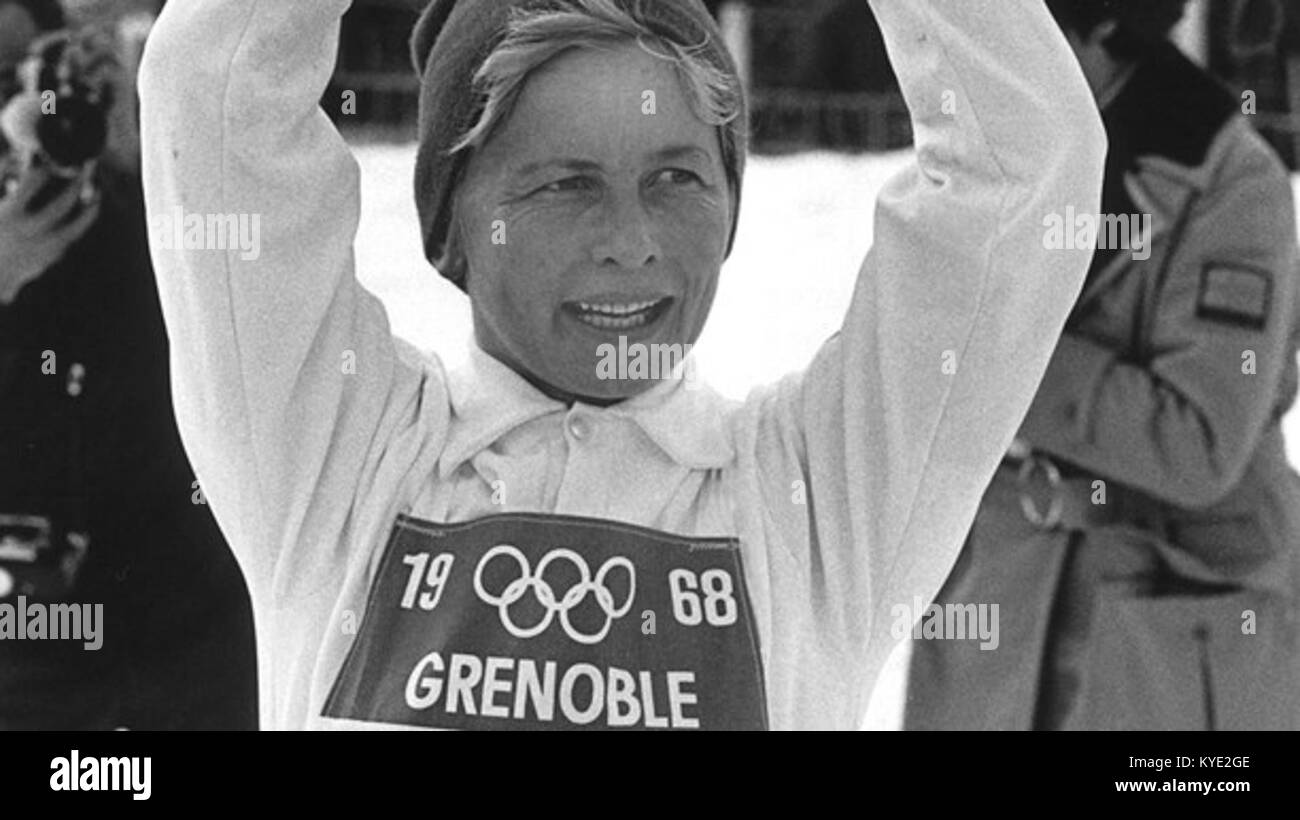 Ein Foto der schwedischen Skilangläuferin Toini Gustafsson Rönnlund, aufgenommen während der Olympischen Winterspiele 1968 in Grenoble, Frankreich, wo sie olympische Erfolge erzielte. Stockfoto