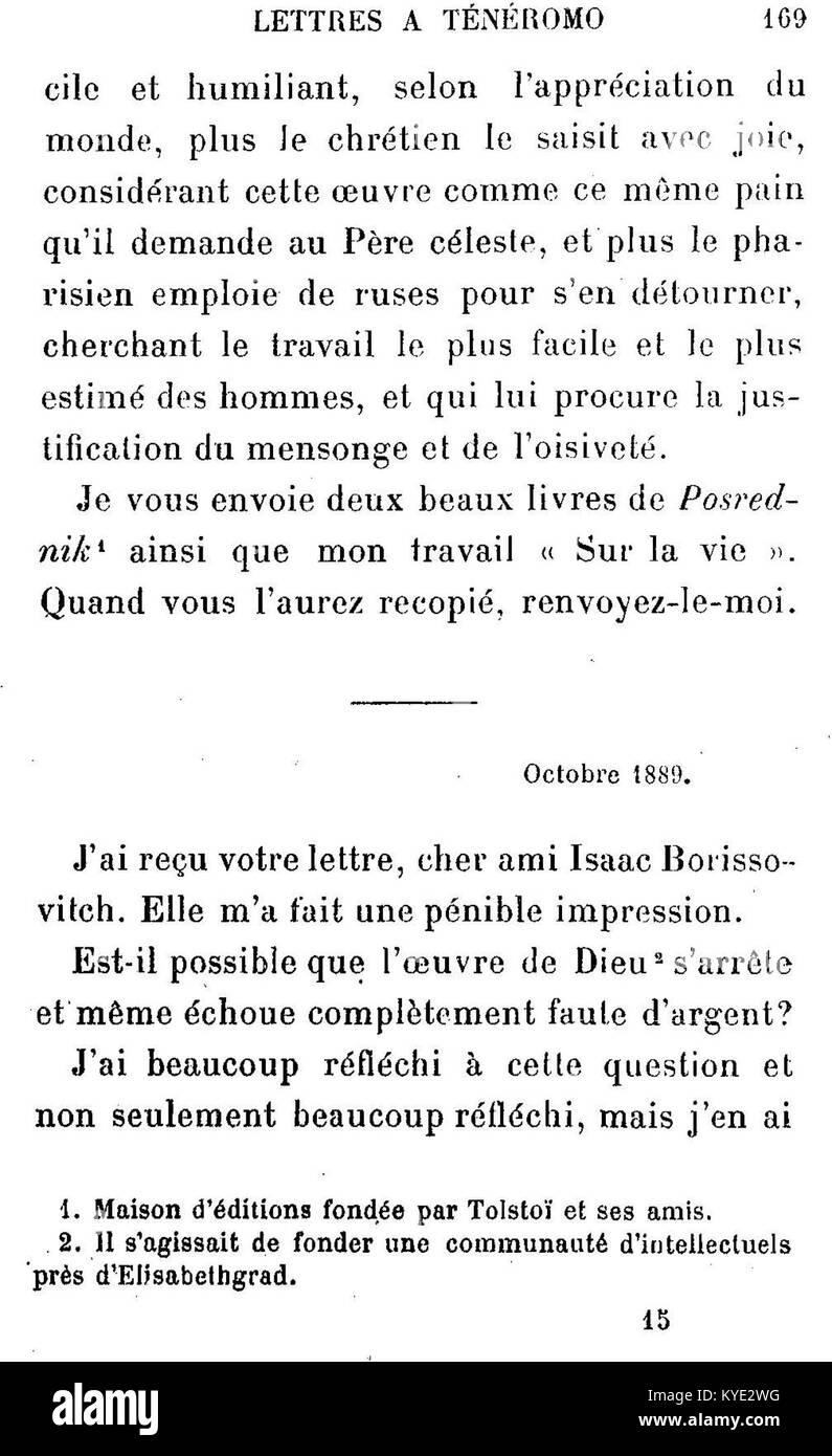 Brief 169 in der Correspondance inédite von Leo Tolstoi aus dem Jahr 1907 offenbart sein frühes Engagement in sozialer und religiöser Korrespondenz, das durch tiefe Introspektion und eine wachsende öffentliche Präsenz in Debatten seiner Zeit gekennzeichnet ist. Stockfoto