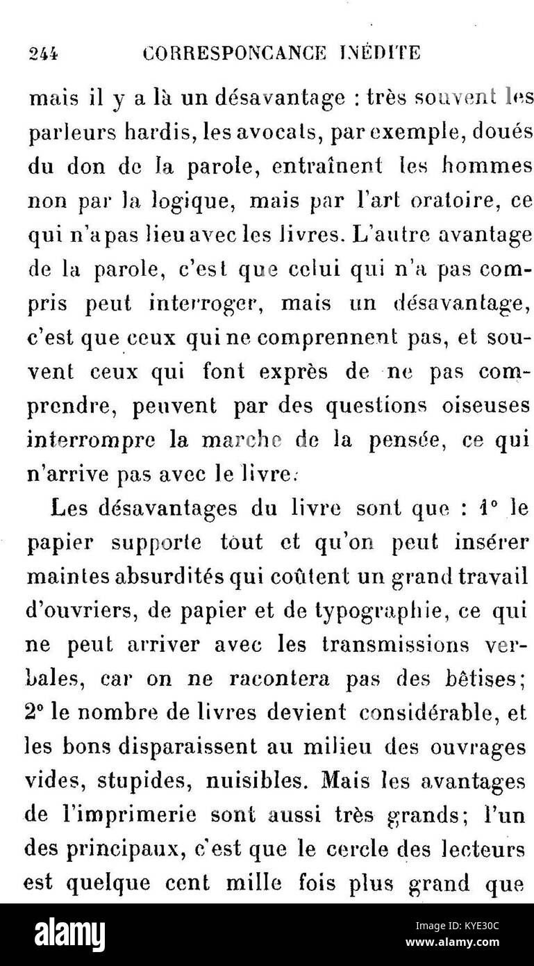 Dieses Bild zeigt eine Seite aus Leo Tolstois „Correspondance inédite“, einer Sammlung unveröffentlichter Briefe, die von J.-Wladimir Bienstock zusammengestellt und 1907 von E. Fasquelle in Paris veröffentlicht wurde. Die Briefe spiegeln Tolstois persönliche und philosophische Gedanken wider. Stockfoto