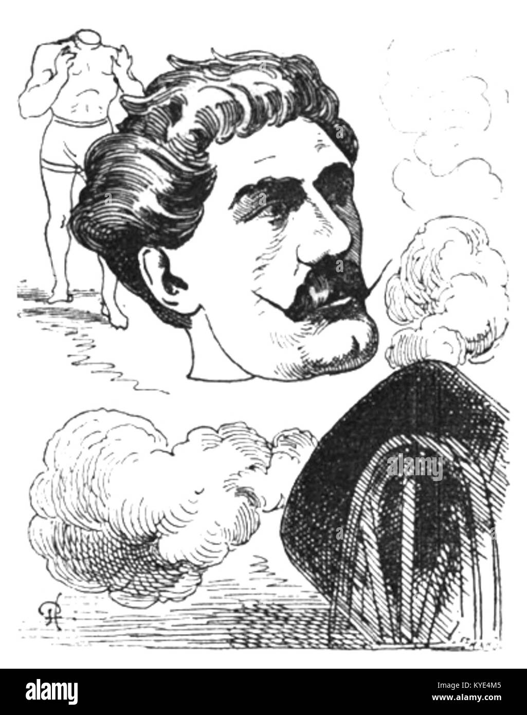 Dieses Porträt aus Le Trombinoscope von Touchatout zeigt Personen aus der französischen Gesellschaft des 19. Jahrhunderts, präsentiert in einem formalen Stil, der die kulturelle und politische Landschaft der Epoche dokumentiert. Stockfoto