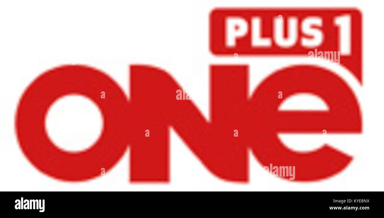 Das Logo von TV One+1, einem neuseeländischen Fernsehsender, der eine zeitversetzte Version von TVNZ 1 ausstrahlt und den Zuschauern eine Stunde später als der ursprüngliche Programmplan anbietet. Stockfoto