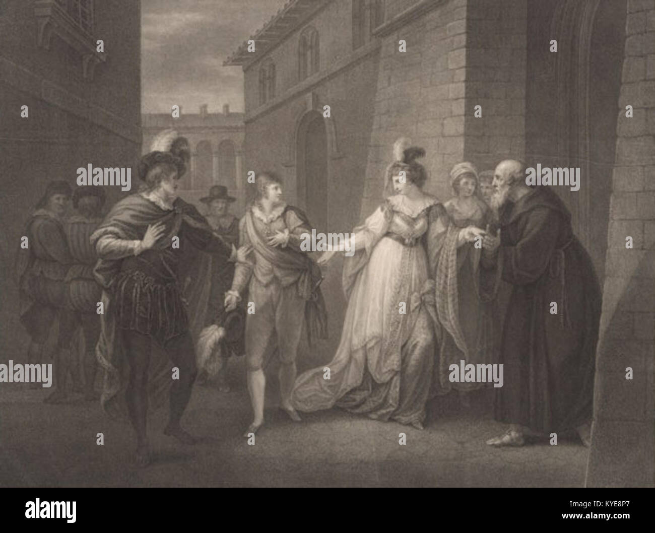 Francesco Bartolozzis Kupferstich von Shakespeares „Twelfth Night“ zeigt Szenen aus dem Stück und zeigt seine detaillierte Gravurtechnik und Kunstfertigkeit aus dem 18. Jahrhundert. Stockfoto
