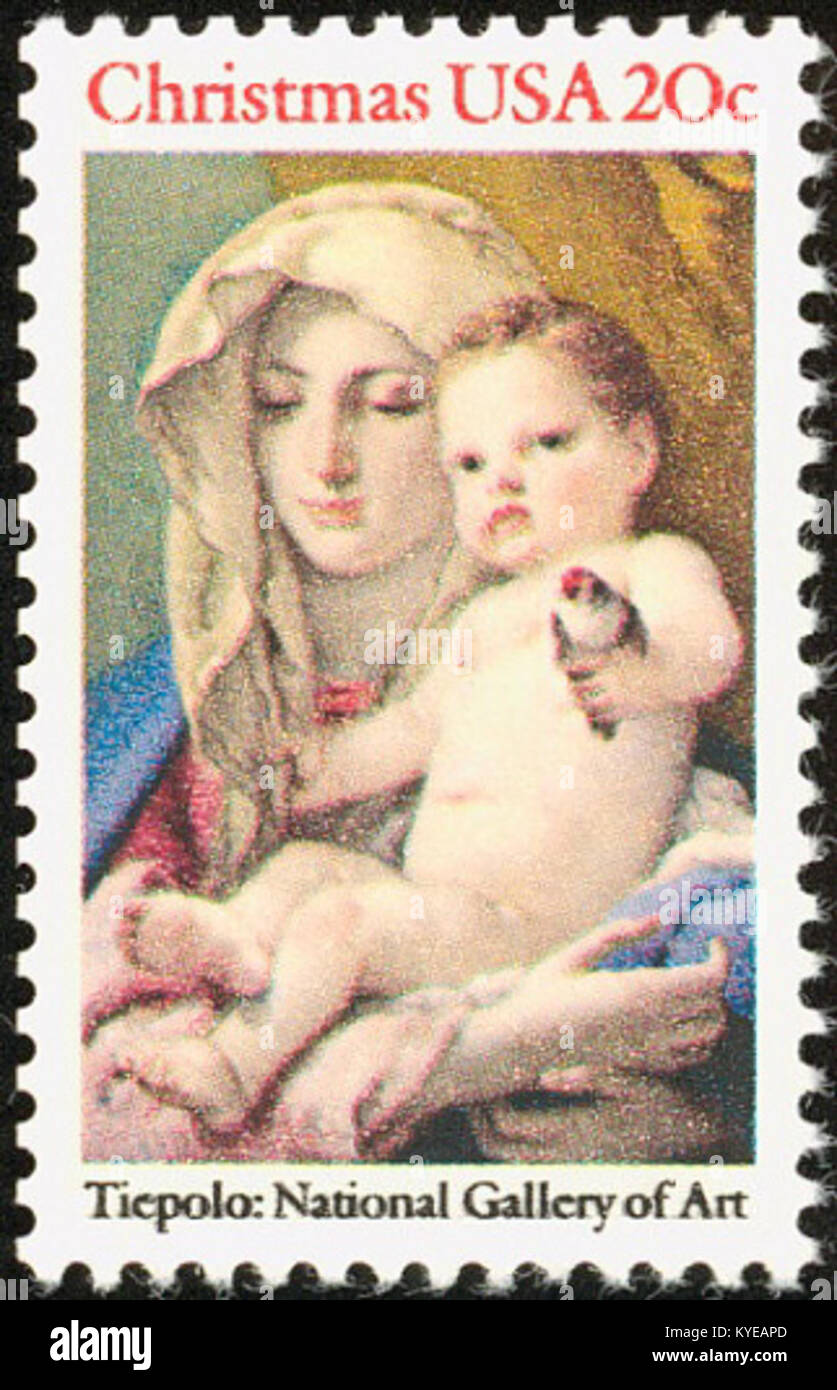 United States Weihnachtsmarke 1982 Madonna der Stieglitz, Giovanni Battista Tiepolo C. 1760 Stockfoto