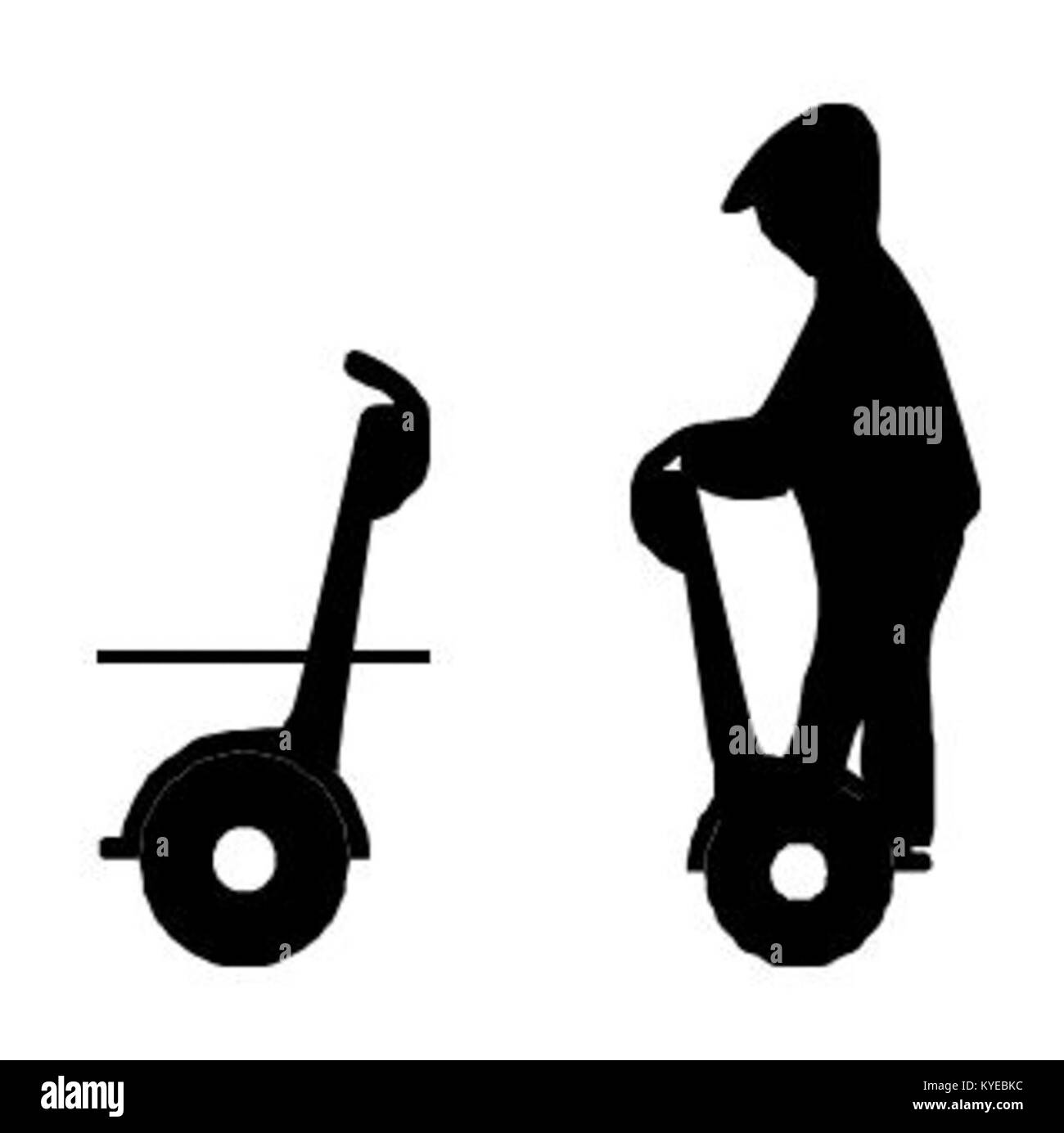 Diagramm, das eine Person auf einem persönlichen Transporter zeigt und das Design und die Funktion von Geräten für die frühe persönliche Mobilität veranschaulicht. Stockfoto