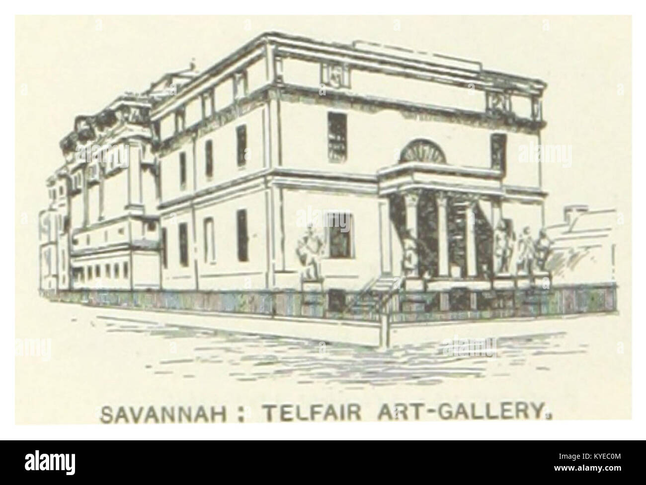 Ein historisches Foto aus dem Jahr 1891, das die Kunstgalerie in Savannah, Georgia, zeigt. Das Bild hebt das architektonische Design, die kulturelle Rolle und die Bedeutung der Institution im späten 19. Jahrhundert hervor. Stockfoto