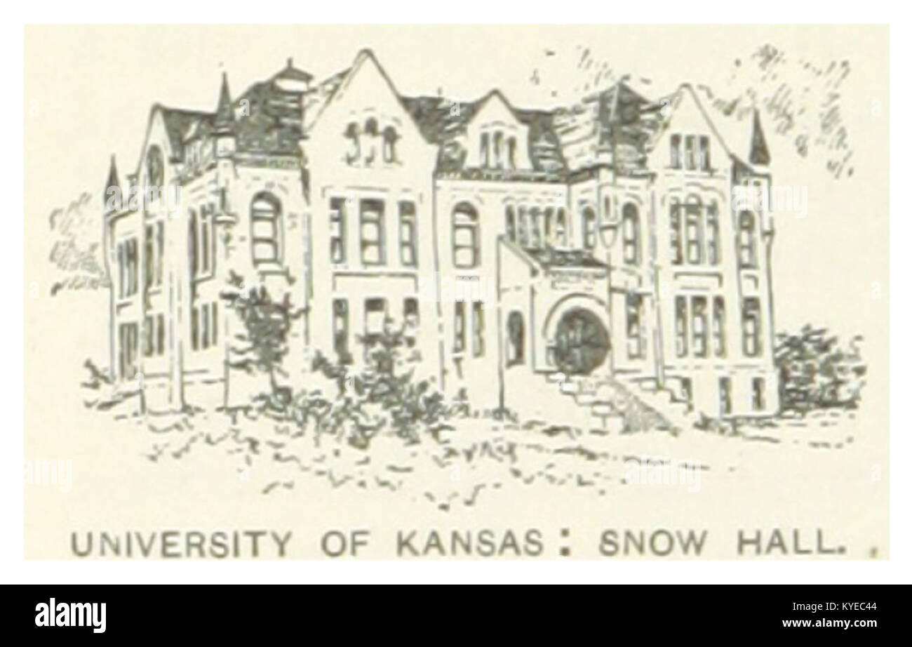 Ein Foto des Campus der University of Kansas aus dem Jahr 1891, das frühe akademische Gebäude zeigt, die Bildungsarchitektur und institutionelles Wachstum des späten 19. Jahrhunderts repräsentieren. Stockfoto
