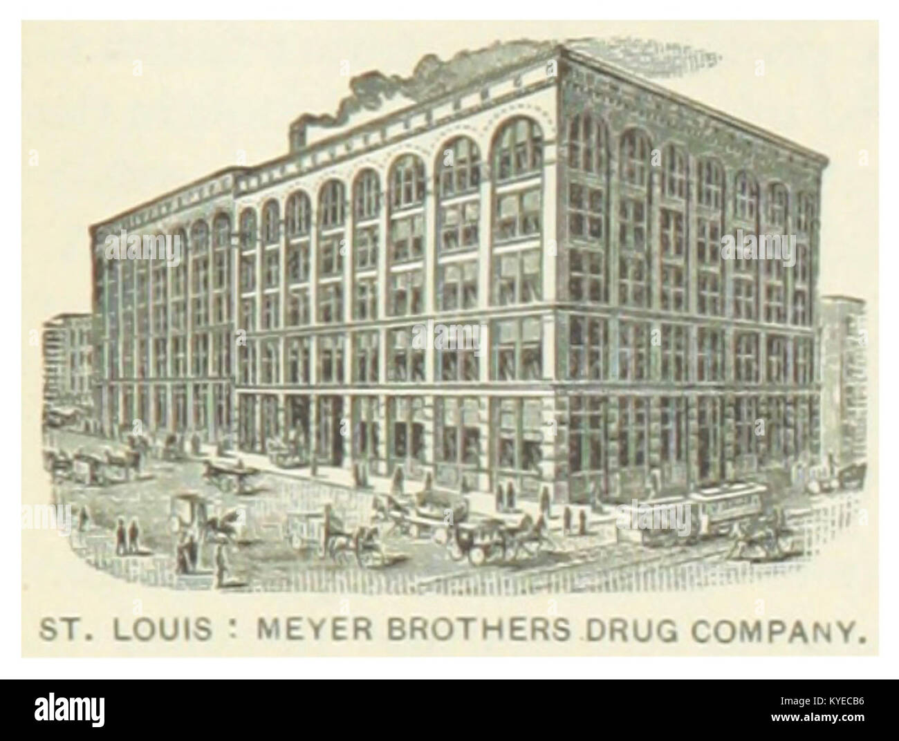 Eine Aufzeichnung von 1891, die die Meyer Brothers Drug Company in St. Louis, Missouri, eines der größten Pharmaunternehmen in den Vereinigten Staaten während des späten 19. Jahrhunderts zeigt. Stockfoto